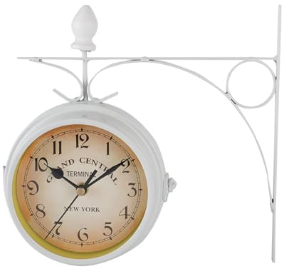 Kukyller Reloj de Pared de Doble Cara, Reloj Retro de estación de Tren con Chip silencioso para decoración de Pared de Estudio de Sala de Estar, Dormitorio