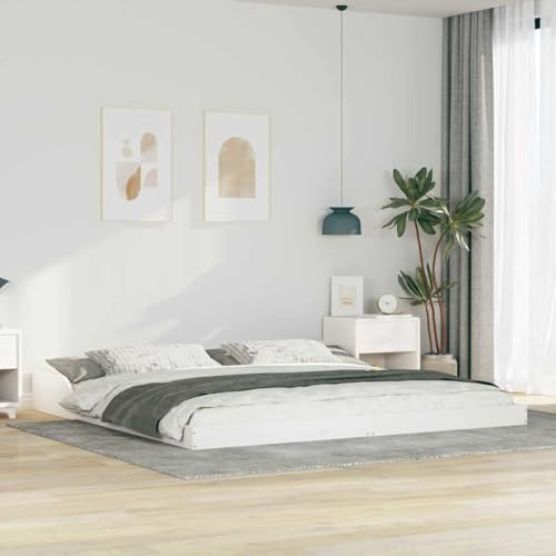 Teenpull Sängram, vit av massiv furu, 200 x 220 cm, stabil sängram för sovrum, soffa med ribbotten, modern träsäng för gästrum och ungdomsrum