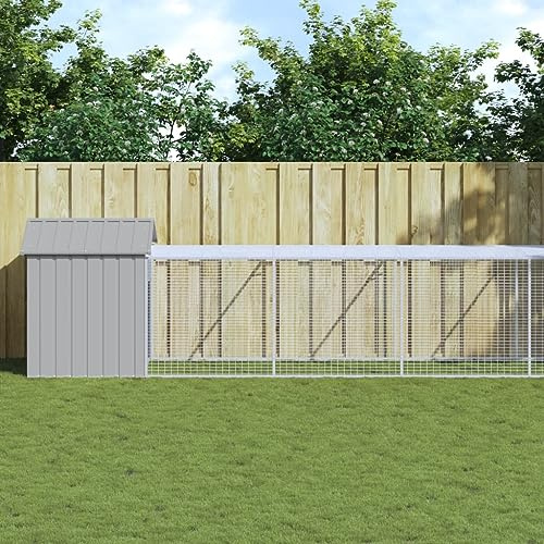 Runheo kycklingbur med pip av galvaniserat stål ljusgrå 117 x 609 x 123 cm robust inhägnad med tak och galler perfekt för frigående av kycklingar, kaniner marsvin och andra små djur