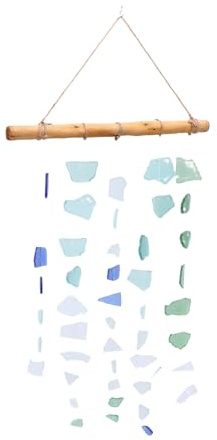 Yosoo Health Gear Campana a in Vetro Marino, Campana in Vetro Marino e Legno Realizzata a Mano 30 X 45 Cm, Suono Delicato, Finitura Lucida, Decorazione Sospesa per Patio, Giardino, Balcone, Camera