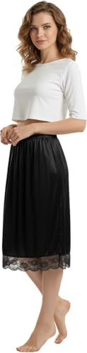 Trifolium Ladies Underskirt Petticoat 29 Inch Length Half Slip Skirt Over Knee Lace Factory Label 3XL UK 20-22 XXXL Black