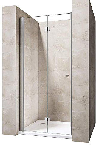 DB Durovin Bathrooms Frameless Bifold Shower Door with Acrylic Shower Tray - 6mm Thick Clear Glass - Reversible Folding Cubicle Door