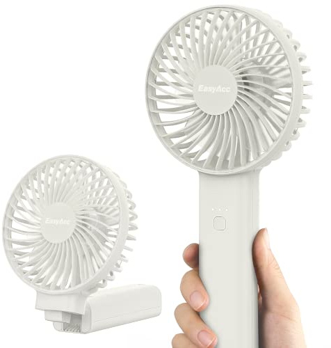 EasyAcc Handventilator, 3350mAh Mini Tragbarer Ventilator mit Powerbank-Funktion, Wiederaufladbar USB Ventilator, Faltbar Kompatibel Lüfter für Konzert, Reisen, Büro und Zuhause - Weiß