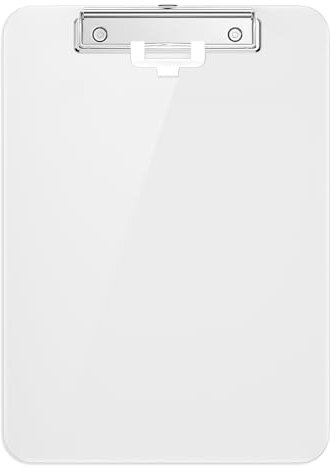 Hnogri Kunststoff-Klemmbrett, Standard A4 Letter Size Klemmbretter für Studenten, Büro und Frauen, Zwischenablage mit Stifthalter und Low Profile Clip, Größe 12,5 x 9 Zoll, (Weiß)