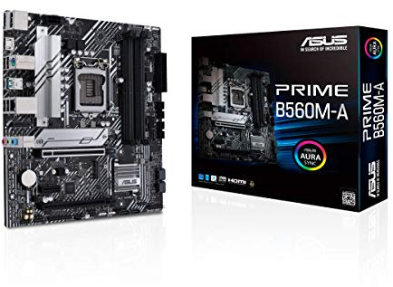 ASUS Prime B560M-A LGA 1200 (Intel 11th/10th Gen) micro ATX motherboard (PCIe 4.0,2x M.2 slots, 8 power stages, 1 Gb LAN, DP, dual HDMI,USB 3.2 Gen 2 Type-C,V-M.2-Key E slot for Wi-Fi,Aura Sync RGB)