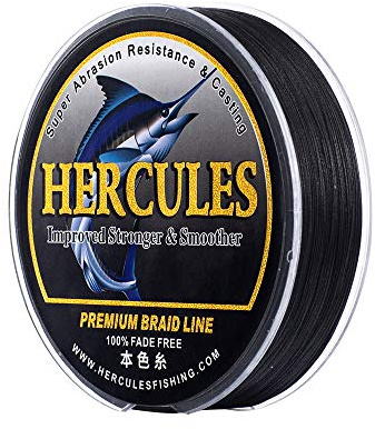 HERCULES Farbechte Geflochtene Angelschnur, 100m PE Geflochtene Schnüre, 8 Stränge Multifile Angelschnur, 10lb Test für Salzwasser und Süßwasser, Schwarz, 10lb, 100m