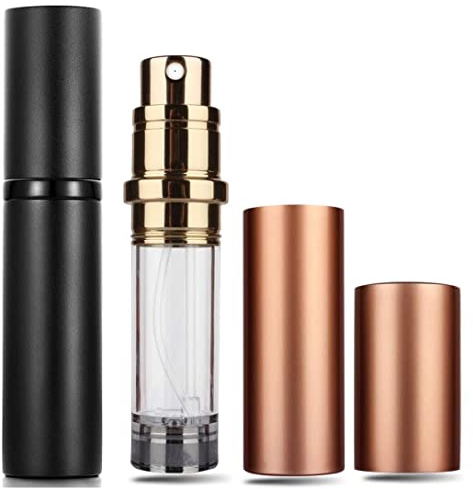 Travelofo Mini-Parfümflaschen, nachfüllbarer Sprühspender, 5 ml, auslaufsicherer Zerstäuber für Reisen, luxuriöses Geschenk für Männer und Frauen (Schwarz+Gold)