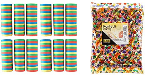 Idena Luftschlangen Set, 12 Rollen mit je 18 Abrisse, Dekoration, Kindergeburtstag, Karneval, Mottoparty & Konfetti, 50 g, Mehrfarbig, aus Papier, Dekoration, Geburtstag, Karneval, Mottoparty