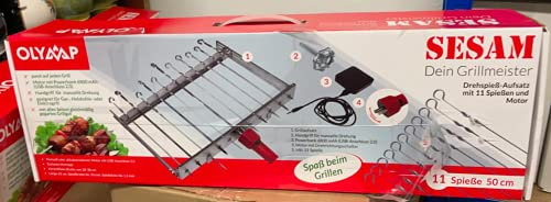 OLYMP Mehrfacher Drehspieß für 11 Spieße SESAM mit Motor und Akku! L 62 cm, Breite regulierbar 24-40 cm