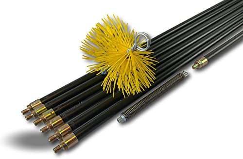 Kit ramonage hyper pro conduits gainés | Hérisson synthétique | Ø 150 mm | 7 cannes noires PPN pleines contre vissantes Ø20mm | Ressort de départ | 6 * 2 m + 1 * 1 m | Cheminée | Kibros RAMHP15N