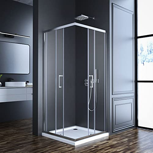 Duschkabine Eckeinstieg 75x90cm Duschabtrennung Schiebetür, Eckeinstieg Duschkabine mit Doppel Schiebetüren 6 mm ESG Glas, Dusche Duschwand Höhe 185cm