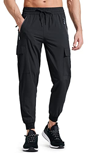 Libin Men's Lightweight Joggers Quick Dry Cargo Hiking Trousers Track Running Workout Athletic Travel Golf Casual Outdoor Pants, Black XXL