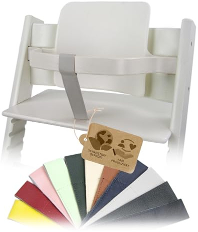 Schrittgurt Lederriemen kompatibel mit Stokke Tripp Trapp (hellgrau) | für Hochstuhl, weiches echtes Leder, schadstofffrei, abwaschbar & langlebig