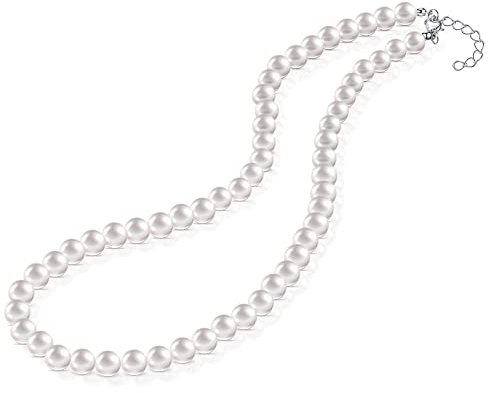 BBTO Damen Perlen Ketten 8 mm Hochzeit Perlenkette Runde Imitation Perle Halskette Weiße Perle Halsband für Damen Accessoires Schmuck Modeschmuck Hochzeit Braut Kostüm Frauen Kinder Karneval