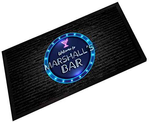 Artylicious Barläufer-Matte, personalisierbar, blauer Neon-Kreis, personalisierbar, Bar-Untersetzer, Auswahl an Hausbar, Pub-Matte, Hausbar-Zubehör (Bar Runner Mat)