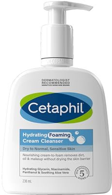 Cetaphil Hydrating Foaming Cream Cleanser and Makeup Remover, 236ml, Face Wash with Niacinamide for Normal, Dry or Sensitive Skin, Vegan-Friendly
