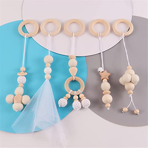 5 teiliges Baby Gym Spielzeug, Baby Spielbogen Anhänger, Baby Spielzeug Set Holzspielzeug zum Aufhängen Spielzeug für Kleinkinder Fitnessstudio Aktivität (Weiß)