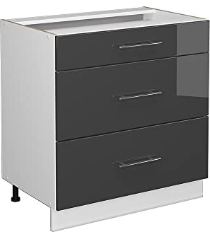 Vicco Küchenunterschrank Fame-Line, Anthrazit Hochglanz, 80 cm | MDF-Front · Ohne Arbeitsplatte · Höhenverstellbare Füße · Metallgriffe · Metall-Vollauszüge