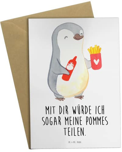 Mr. & Mrs. Panda Klappkarte Pinguin Pommes - Geschenk, weihnachtskarten, für Freundin, babykarte, Liebesbeweis, einladungskarten, osterkarten, Partner, Hochzeitstag, Grußkarten, Glückwunschkarte