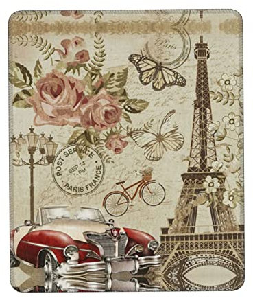 Paris Vintage Postkarte Quadratisches Gaming-Mauspad – genähte Kanten, rutschfeste Gummiunterseite, mehrere Größen