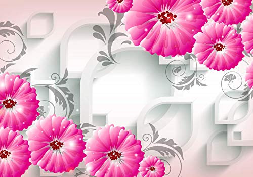 wandmotiv24 Fototapete Rosa Blumen Ornamenten 3D Formen, 200 x 140cm - selbstklebende Strukturtapete, Wanddeko, Wandbild, Wandtapete, M4509