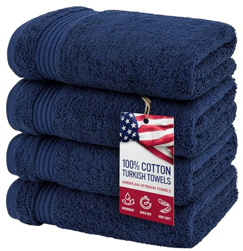 American Veteran Towel, Hand Towels for Bathroom Set of 4, 100% Cotton Turkish Hand Towel Sets, Soft Hand Face Towels, Navy Blue Hand Towels