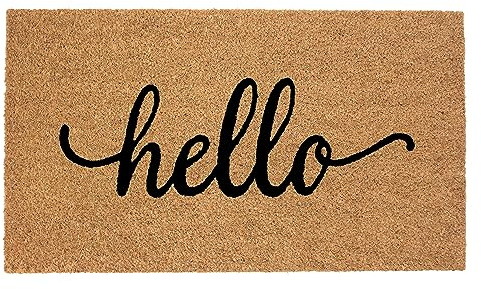 IRONGATE Welcome Doormat - Non Slip Dirt Trapping Hello Coco Coir Door Mat - Low Profile Front Doormat - Indoor Outdoor Durable Easy Clean High Traffic Area Patio Porch Entrance Door Mat - 17 x 30 in