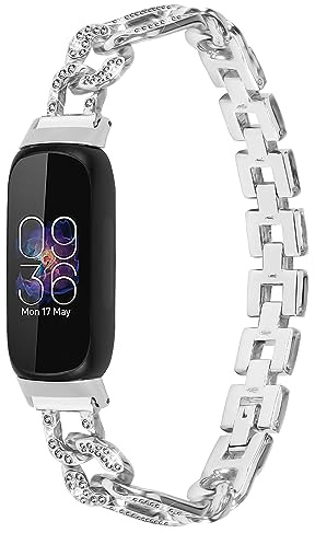 Gimuk Bracelet compatible avec Fitbit Inspire 3 - Bracelet de rechange en acier inoxydable avec strass - Pour traqueur d'activité Fitbit Inspire 3 - Taille S et L, Small/Large, Métal, Diamant