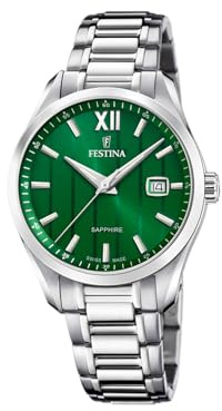 Festina Swiss Made Montre Homme Analogique Acier 316L Argenté - Quartz Date - Verre Saphir Résistant - Étanche 5 ATM - F20026/3 Classic Steel