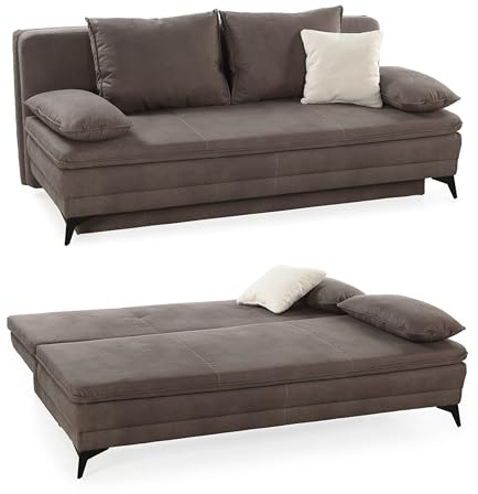 luma-Home 15158/ Dauer-Schlafsofa mit Bettkasten, Mikrofaserstoff Braun