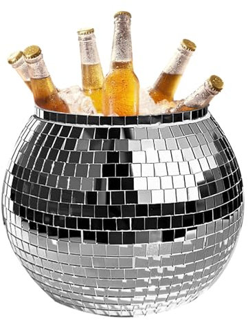 Novent Ice Bucket for Cocktail Bar, Champagne Ice Bucket, Large 3 Litre Disco Ball Drinkware, Reflective Cocktail Champagne Beer Wine Cooler | Ice Storage, Ice Barrel, Drink Tray for Parties