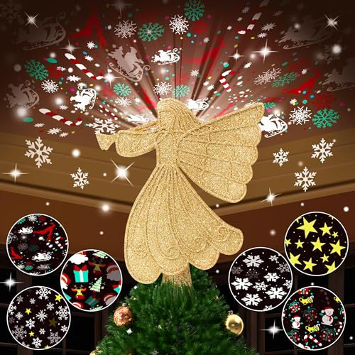 Johiux Baumspitze Weihnachten Deko,Weihnachtsbaumspitze Topper Engel Mit LED Projektor,Christbaumspitze Engel Deko,Weihnachtsbaumschmuck Topper,Projektor Weihnachten Innen