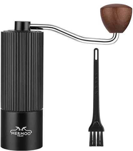 MERMOO YILAN Manual Coffee Grinder Aluminum Alloy Hand Bean Grinder 420 CNC Stainless Steel Burr Adjustable Settings Portable Coffee Burr for Home, Camping,Travel(Black