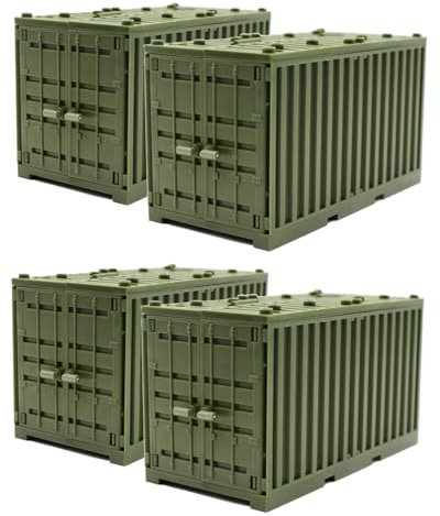 LONESTAR Klemmbausteine Schiffs Container Set, 4x Frachtcontainer Khaki, kompatibel mit Klemmbaustein Systemen, stapelbar, realistische Optik, Zubehör für Hafen, Industrie und Dioramen