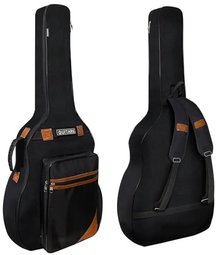 NAGAN Acoustic Guitar Bag 0.5-inch Extra Thick Padding, 40 41 42 inch Gig Bag with Dual Adjustable Straps Back Hanger Loop, Oxford Guitar Case with Neck Magic Tape, Water-resistant (Black & Brown)