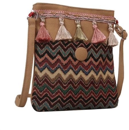 Moguxb Damen Umhängetasche mit Quasten Grün Crossbody Bag Schultertaschen Vintage Bohemian-Stil Umhängetasche aus Canvas für Damen