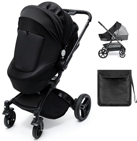 Sun Shade for Pram, Universal Buggy Sunshade Pram Shade Cover with Viewing Window UV Protection Blackout Blind for Baby Prams, Pushchairs and Stroller