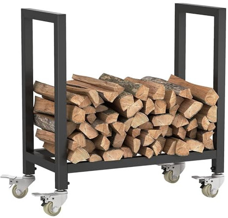 NSTVVEE Firewood Rack Firewood Holder with Wheels, Metal Log Storage Holder, Heavy Duty Wood Stacking Storage Stacker, Wrought Iron Firewood Frame Cart for Outside or Inside,