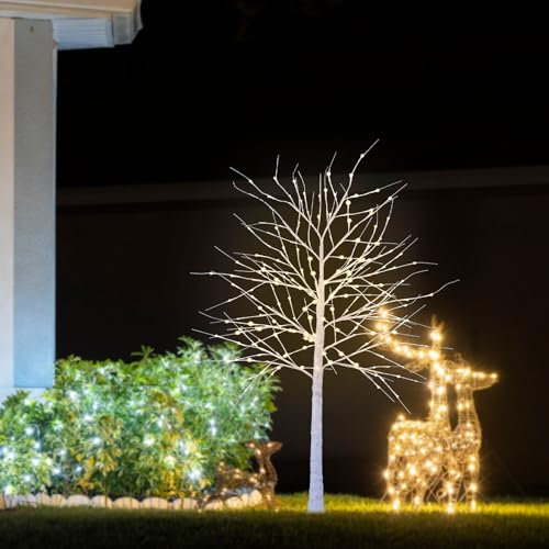CCLIFE Led Lichterbaum Innen Aussen Weihnachten, Led Baum Innen, Birkenbaum Lichterdeko, Warmweiß, IP44, 120cm, 150LED, CushHom