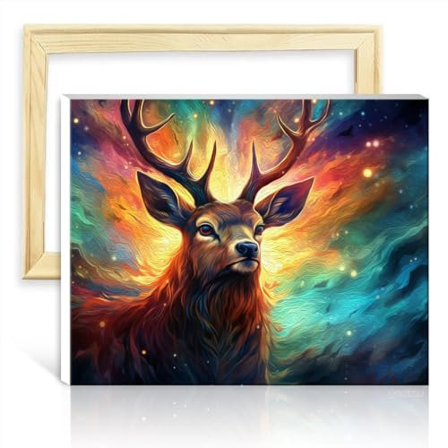 LiHEQING Leinwand-Malset, Fantasie-Tier, Hirsch, digitales Ölgemälde zum Selbermachen, Wanddekoration für zu Hause, ohne Rahmen (60 x 75 cm)