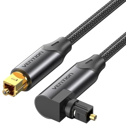 VENTION Cable de audio óptico en ángulo recto de 90 grados Cable digital Toslink para barra de sonido y TV, cable óptico chapado en oro para cine en casa, S/PDIF, PS4, Xbox, sistema estéreo