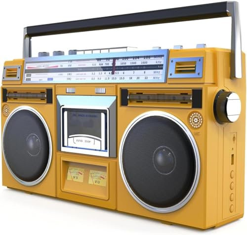 Radio lecteur de cassettes rétro, lecteur CD rétro classique des années 80 Boombox, Boombox de cassette AM/FM, haut-parleurs stéréo intégrés, prise en charge du lecteur CD d'entrée SD/USB pour Yellow