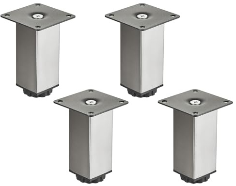 4 pies de mueble SOTECH ZULU 38 x 38 x 100 mm aspecto acero inoxidable, capacidad de carga hasta 100 kg por pie, pies de vitrina Pies de zócalo Pies de mueble