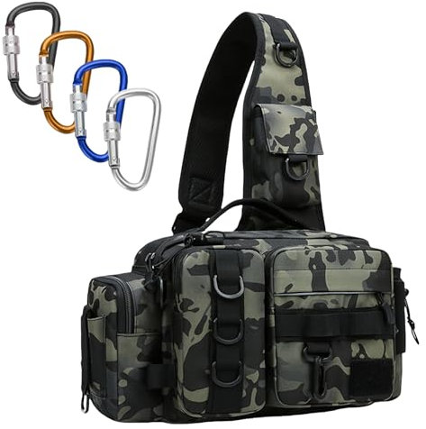 Bordeag Angeltasche, Angelrucksack, Sling Angeltaschen, Umhängetasche Angeln Tasche Wasserabweisend Anglertasche Aufbewahrungstasche Angelausrüstungstasche Allzwecktasche Für Angelgeräte, Angelzubehör