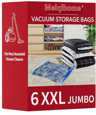 MEIQIHOME Lot de 6 Sacs Sous Vide XXL (Ultra Épais 7μm) – Pour Matelas, Vêtements et Linge, Idéal pour Déménagement et Stockage