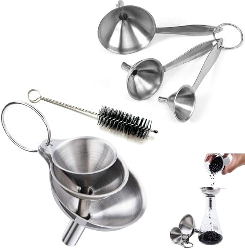 Juego de 6 embudos de acero inoxidable, embudos de cocina pequeños para llenar botellas o recipientes