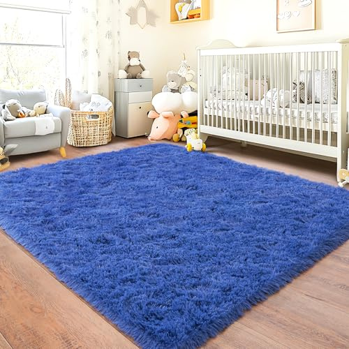 Chicnix - Alfombra de pelo largo esponjosa para dormitorio 120x160 cm azul, alfombra suave para salón, alfombra de cama, alfombra antideslizante Shaggy para salón y cuarto de niños
