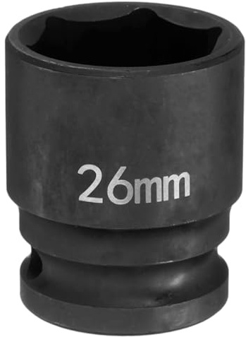 QUARKZMAN 26mm 6-Punkt Stecknuss, Schlagschraubendreher 1/2 Vierkantantrieb Metrische Bit Adapter 42mm Lang Phosphatierte Cr-Mo-Stahlspindel Achse Sechskantmutter, Schwarz