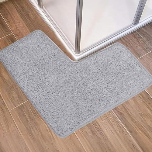Funvalley Surperfect Tappetino da doccia angolare in microfibra, a forma di L, super morbido, ultra assorbente e antiscivolo, adatto per docce angolari, dimensioni interne 80 x 80 cm, ideale per