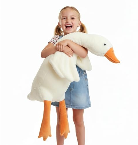 AURWEL XXL Gans Kuscheltier 130cm, Weiches Gans Spielzeug & Plüschtier, Großes Stofftier für Kinderzimmer-Deko, Einfach zu Reinigen Familie, Freunde und Tierliebhaber
